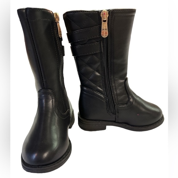 Tahari Alfie-T Girls Boots Black Mid-Calf Gold Hardware Zippered Boot Size 6 - Picture 1 of 13